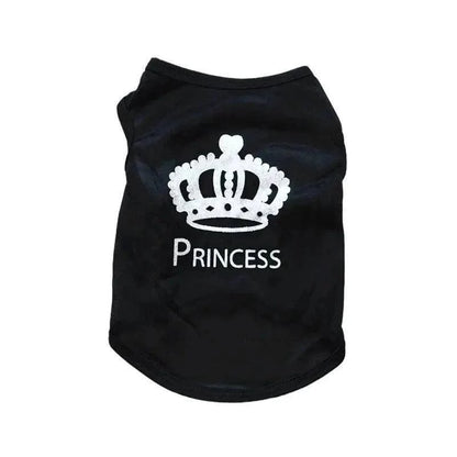 Security Clothing for Dogs black polyester pet T-shirt with white crown graphic and Princess text in sleeveless design