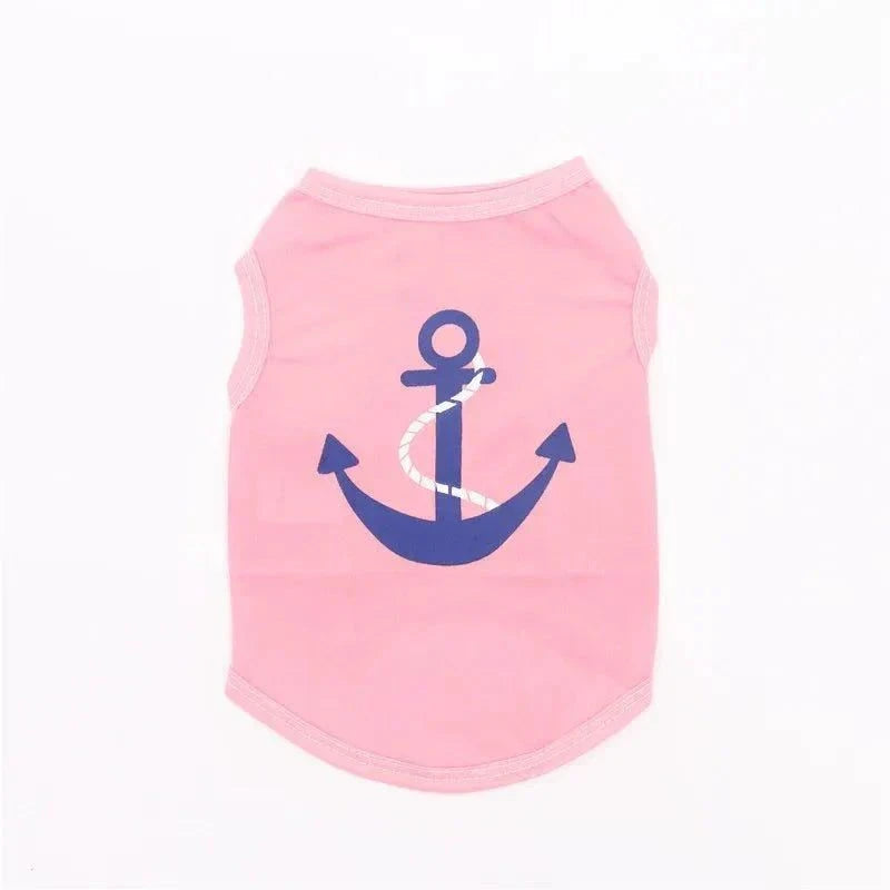 Security Clothing for Dogs sleeveless pink polyester vest with navy blue anchor print on back