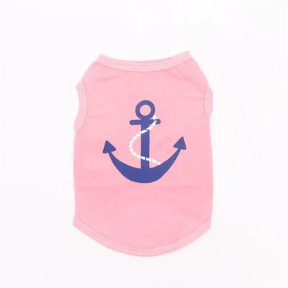 Security Clothing for Dogs sleeveless pink polyester vest with navy blue anchor print on back