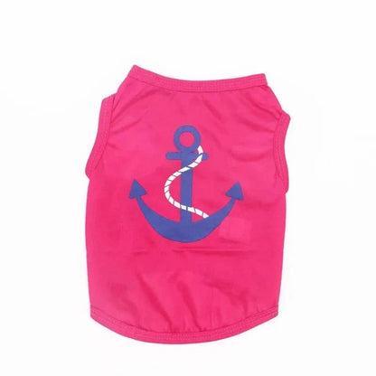 Security Clothing for Dogs sleeveless pink polyester vest with blue anchor print, casual lightweight design for small dogs