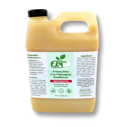 4-Furry Pets Restorative 2-in-1 shampoo conditioner for pets with rash and allergic skin types, natural and organic ingredients