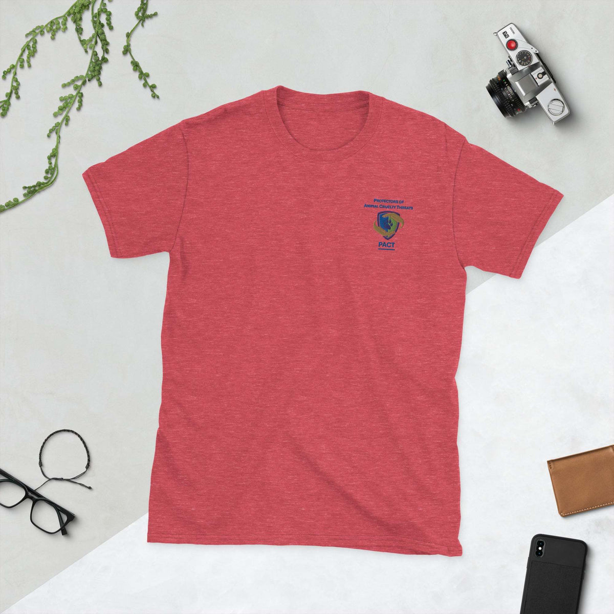 Short-sleeve unisex PACT branded t-shirt in white for everyday comfort
