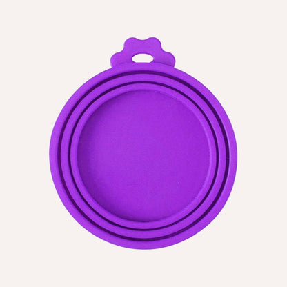 Purple BPA-free silicone pet food saver lid for cans, keeps food fresh