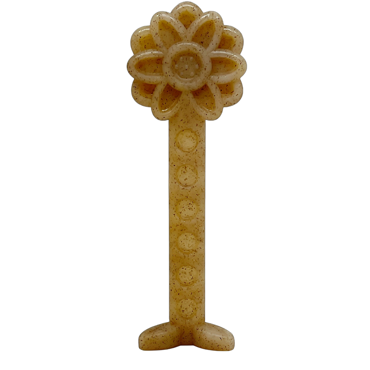 Flower Tower Nylon Chew Toy for aggressive small dogs, durable brown flower-shaped nylon wood composite, USA made enrichment chew toy
