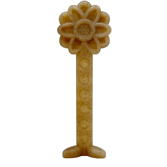 Flower Tower Nylon Chew Toy for aggressive small dogs, durable brown flower-shaped nylon wood composite, USA made enrichment chew toy