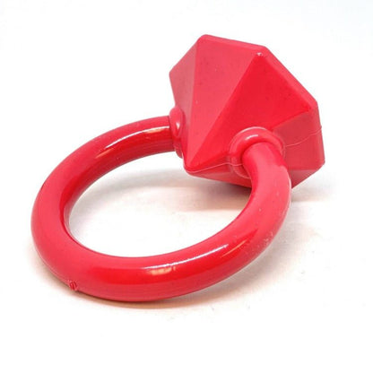 Red diamond-shaped nylon teething ring for puppies, durable and USA made