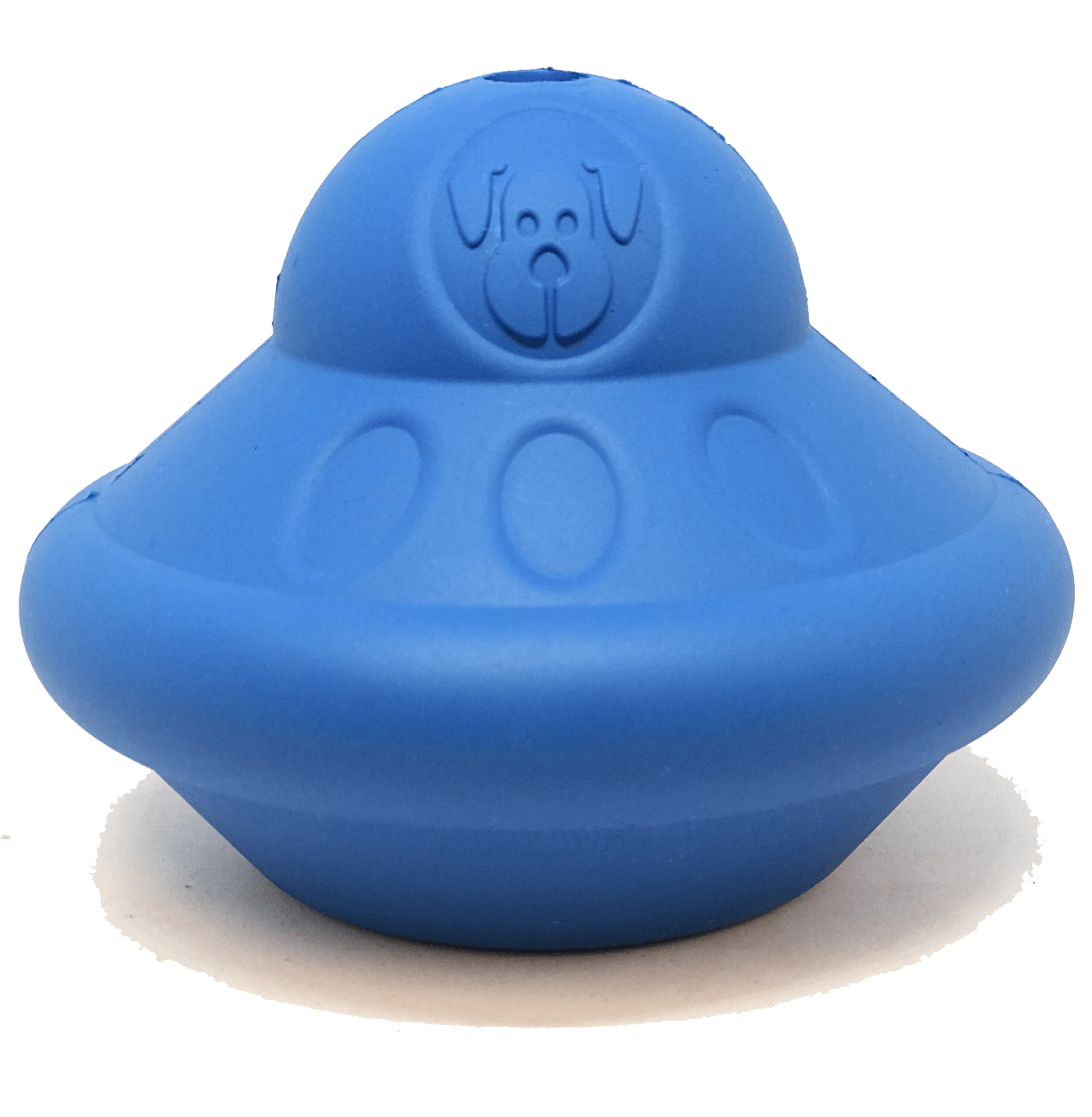 Blue Flying Saucer eDispenser durable rubber dog chew toy and treat dispenser