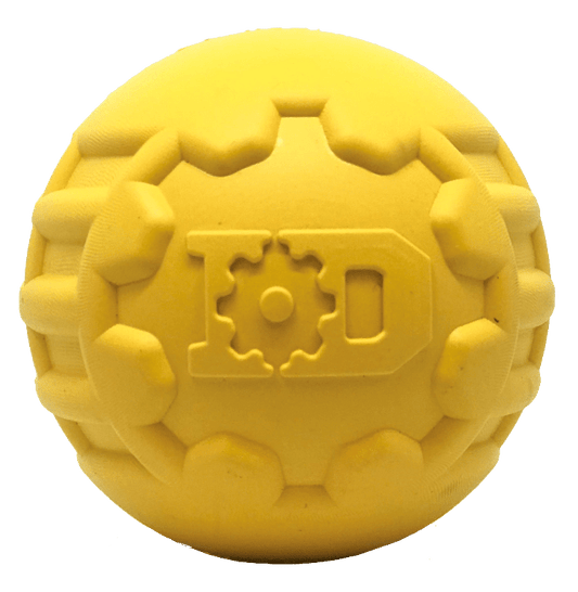 Red durable rubber chew ball for large dogs, ultra-durable and veterinarian approved chew toy with dental ridges