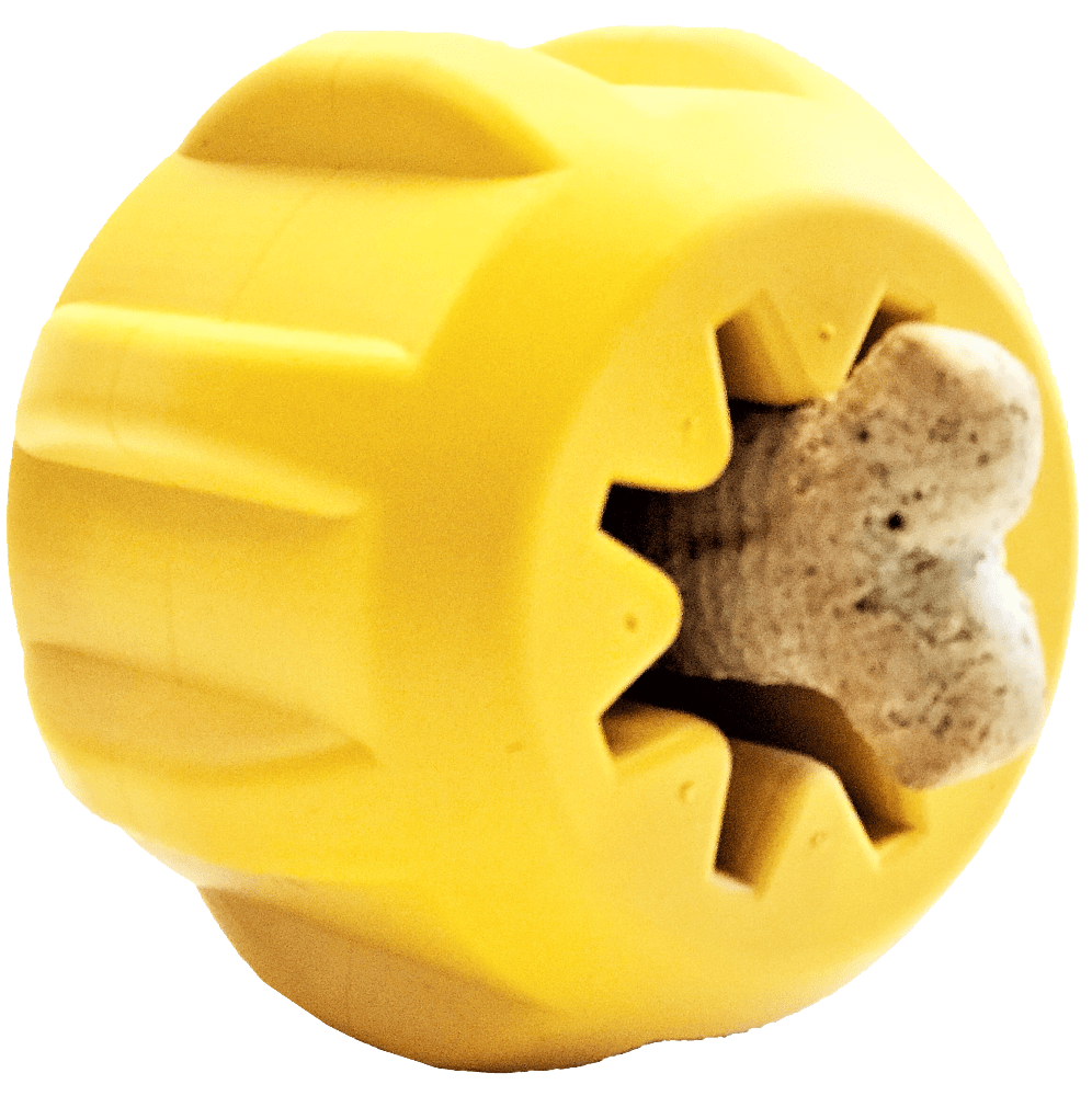 Yellow Gear eDispener durable rubber chew toy with bone treat holder for dogs