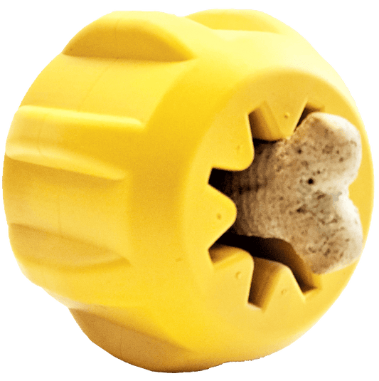 Yellow Gear eDispener durable rubber chew toy with bone treat holder for dogs