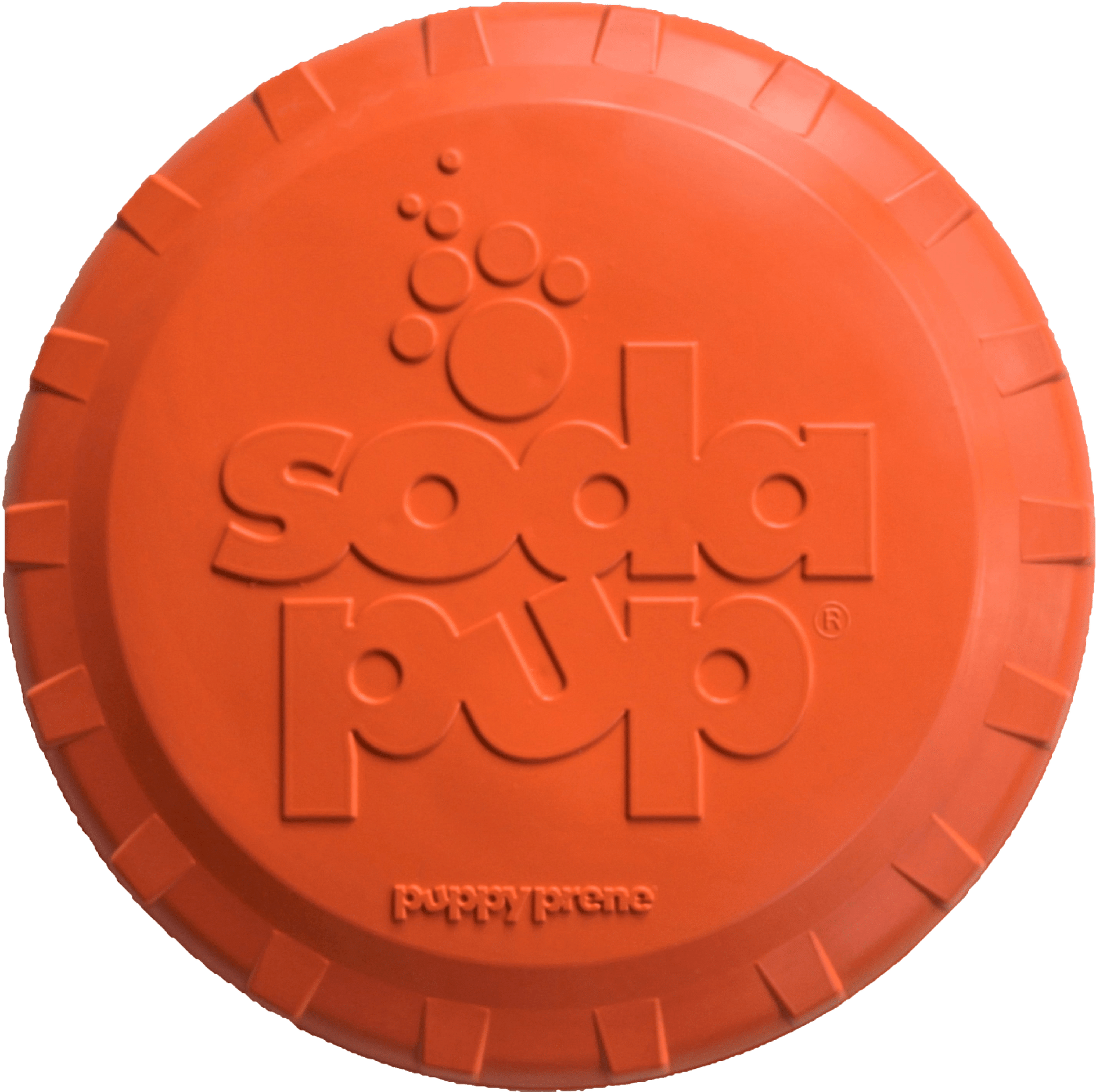 Orange Bottle Top Flyer durable rubber frisbee for dog retrieving, shaped like a bottle cap.