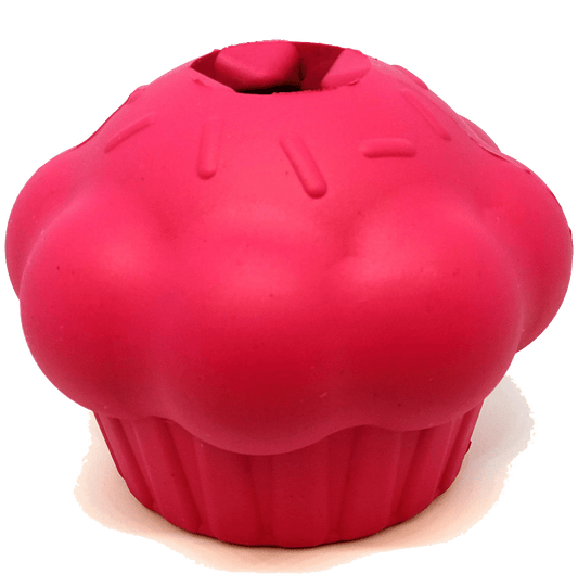 Cupcake eDispenser durable red rubber chew toy and treat dispenser for dogs