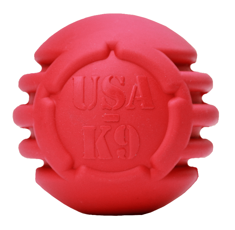 USA-K9 Stars and Stripes ultra-durable red rubber chew ball for large power-chewer dogs