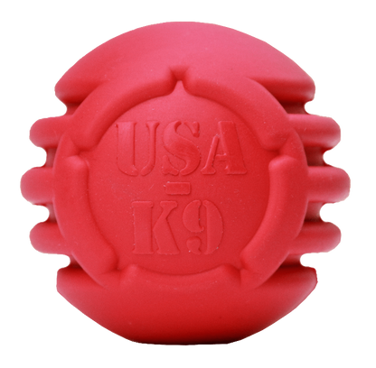 USA-K9 Stars and Stripes ultra-durable red rubber chew ball for large power-chewer dogs