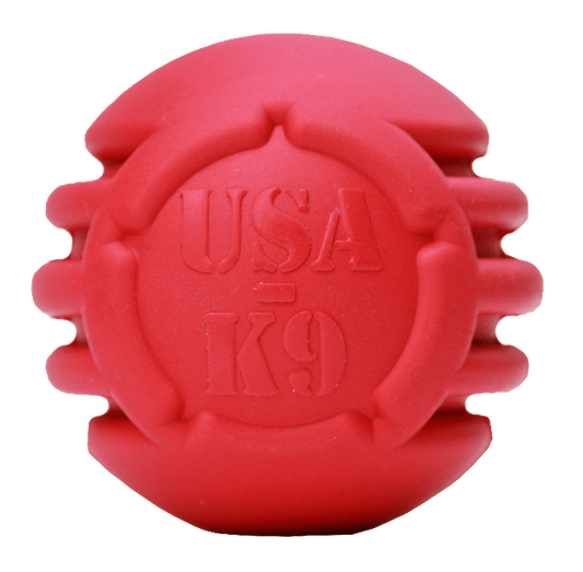 USA-K9 Stars and Stripes ultra-durable red rubber chew ball for large power-chewer dogs