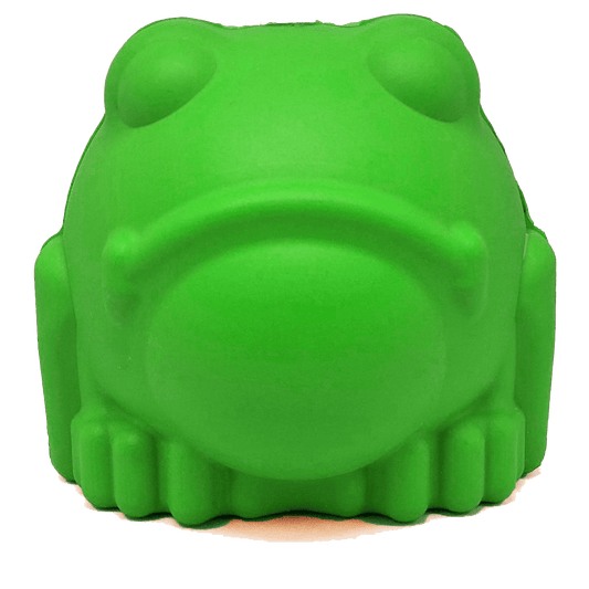 Large green Bull Frog eDispenser durable rubber chew toy and treat dispenser for dogs