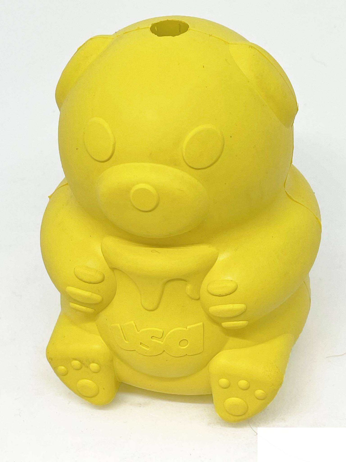 Honey Bear eDispenser durable yellow rubber dog treat dispenser toy