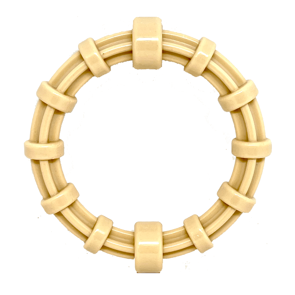 Chicken flavored durable nylon teething ring for puppies and aggressive chewers with ridged honey dipper design