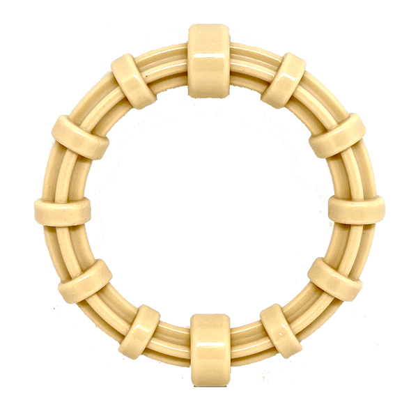 Chicken flavored durable nylon teething ring for puppies and aggressive chewers with ridged honey dipper design