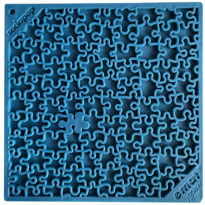 Blue Jigsaw Puzzle eMat lick mat for dog enrichment and anxiety relief with intricate textured puzzle design
