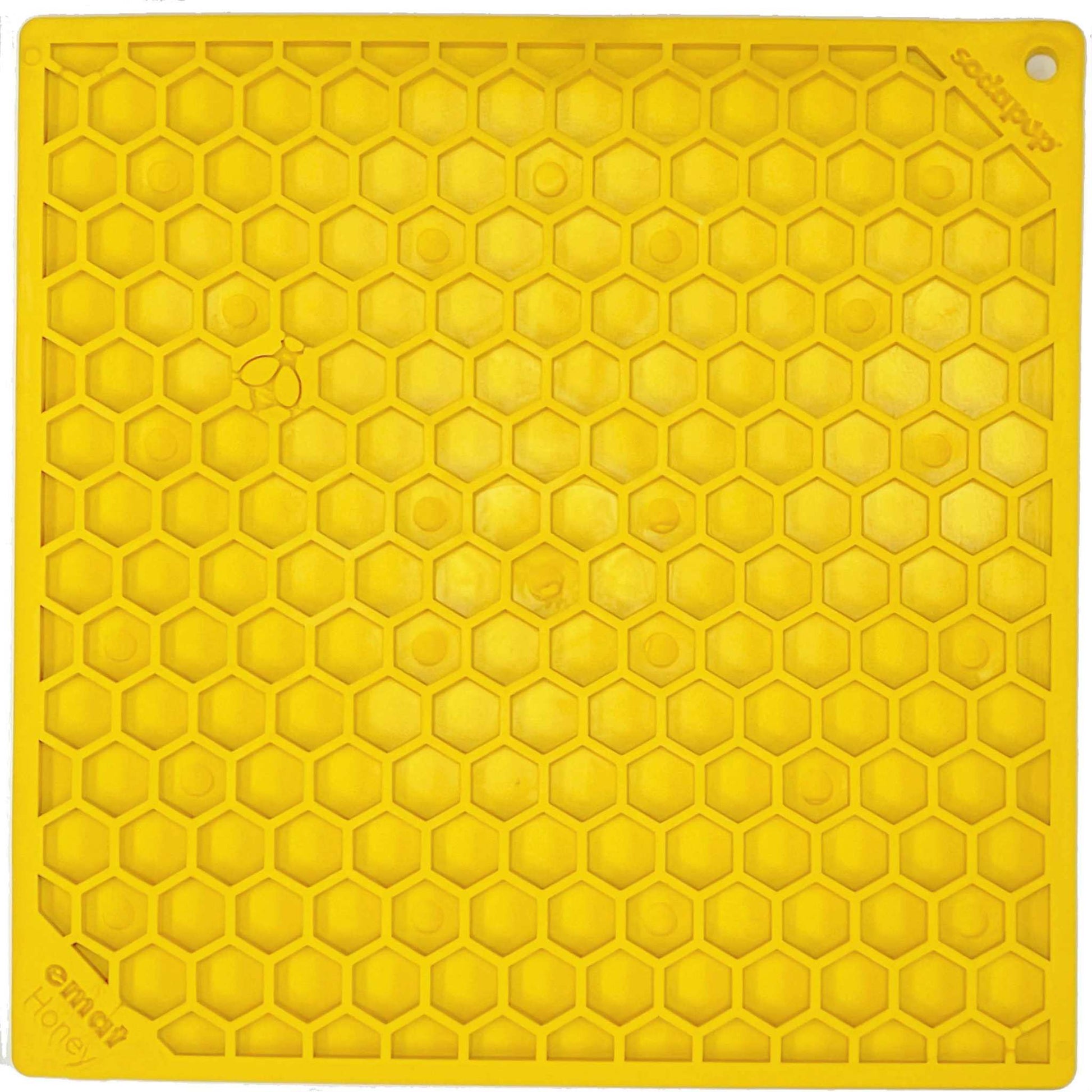 Yellow Honeycomb eMat lick mat with hexagonal textured surface for dog enrichment and anxiety relief