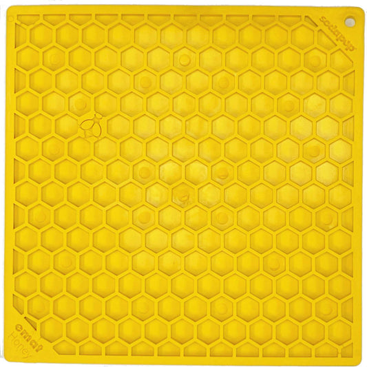 Yellow Honeycomb eMat lick mat with hexagonal textured surface for dog enrichment and anxiety relief