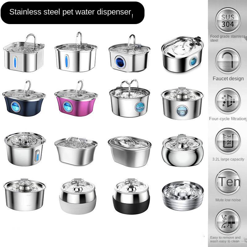 stainless steel water dispenser for cats and dogs with automatic filtration
