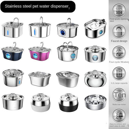 stainless steel water dispenser for cats and dogs with automatic filtration