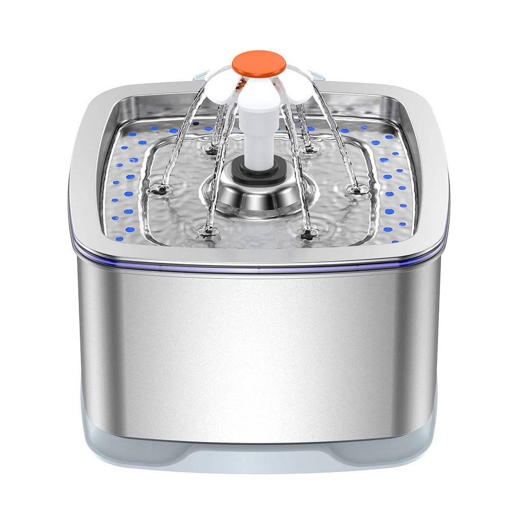 Stainless steel pet water dispenser with 3.2L capacity and automatic filtration