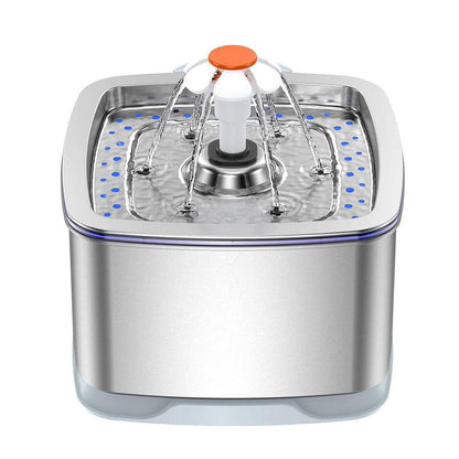 Stainless steel pet water dispenser with 3.2L capacity and automatic filtration