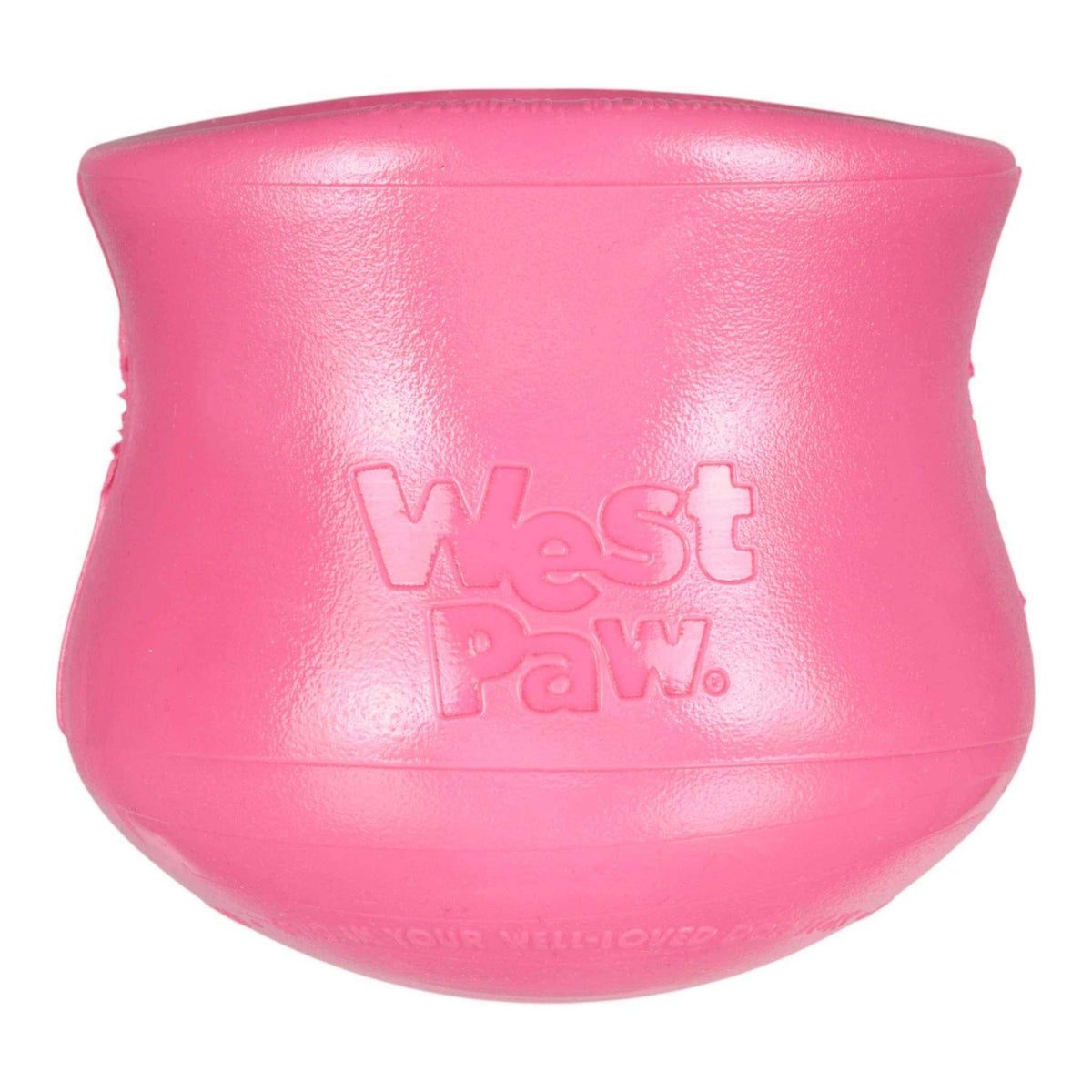Toppl Geranium dog puzzle toy in bright pink, made from durable recycled plastic with smooth rounded edges and West Paw logo