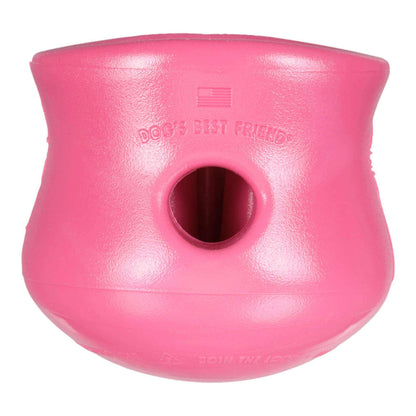 Toppl Geranium durable pink dog puzzle and treat toy made from FDA-grade recycled plastic with a central hole and smooth surface