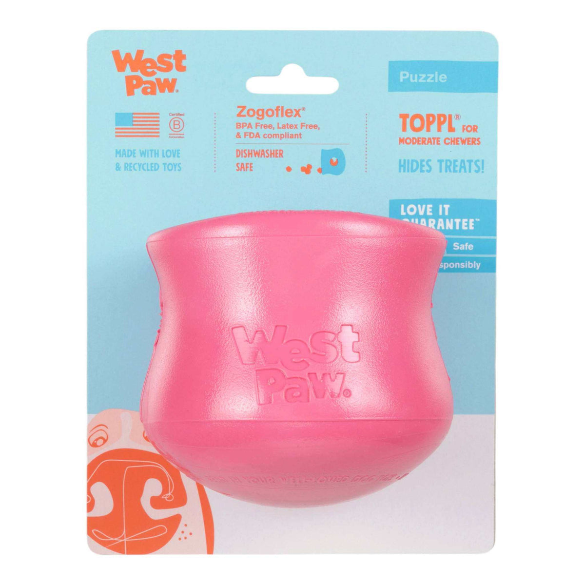 Toppl Geranium durable pink dog puzzle treat toy made of FDA-grade recycled plastic for moderate chewers