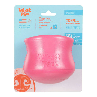 Toppl Geranium durable pink dog puzzle treat toy made of FDA-grade recycled plastic for moderate chewers