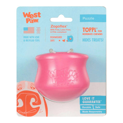 Toppl Geranium pink durable dog puzzle toy made of non-toxic recycled plastic for moderate chewers with treat hiding feature