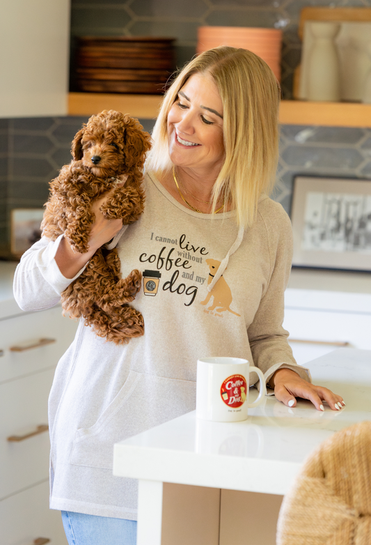 Tunic hoodie with i cannot live without coffee and my dog print