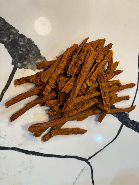 Organic turkey and pumpkin jerky dog treats with two ingredients