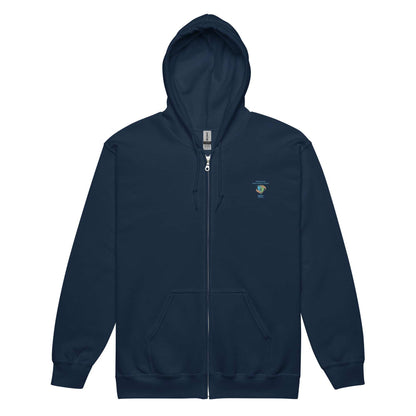 Unisex heavy blend zip hoodie in grey with metal zipper and front pockets