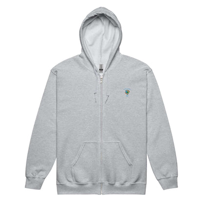 Unisex heavy blend zip hoodie by PACT Branded with metal zipper and front pockets