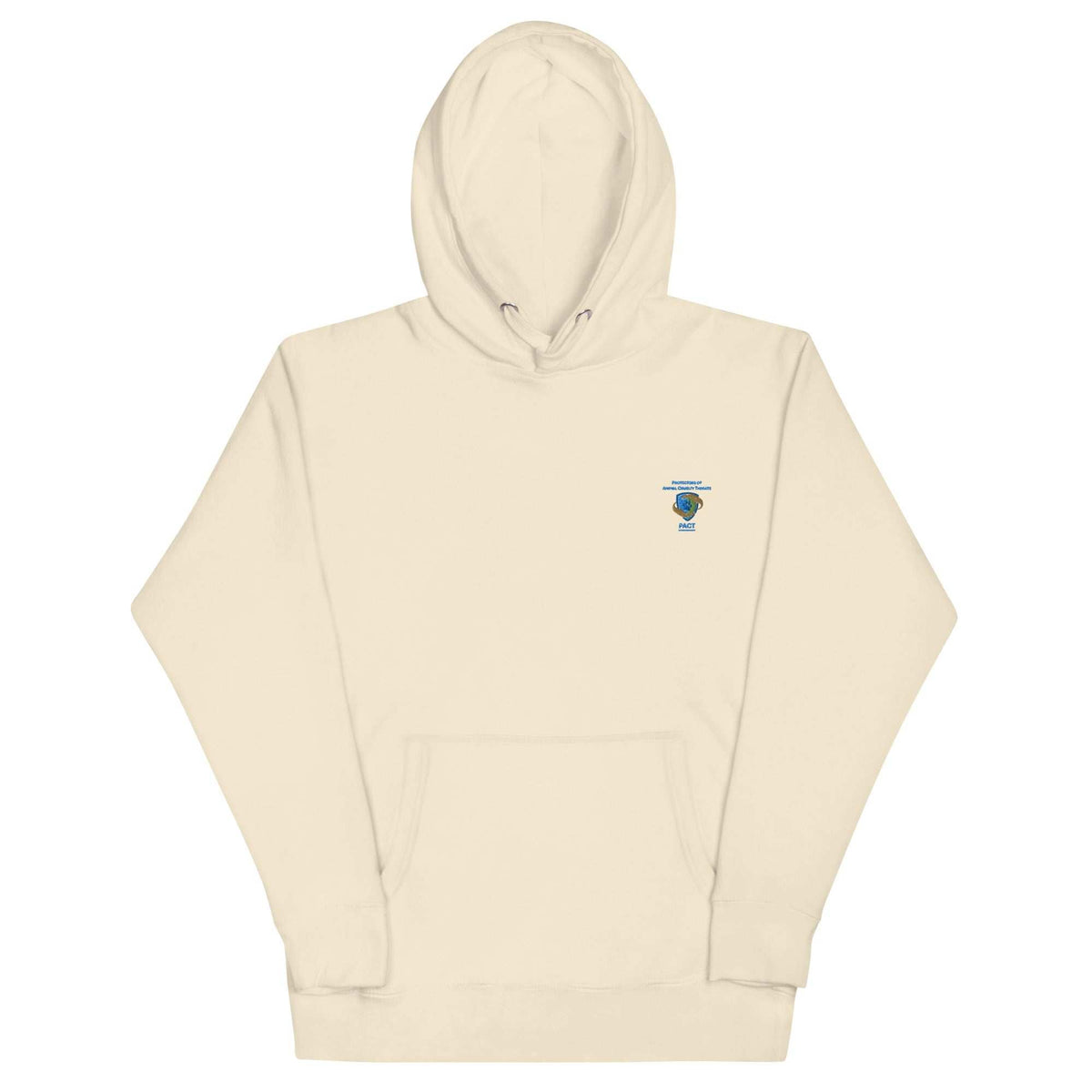 Unisex hoodie PACT branded soft cotton streetwear with pouch pocket and 3-panel hood