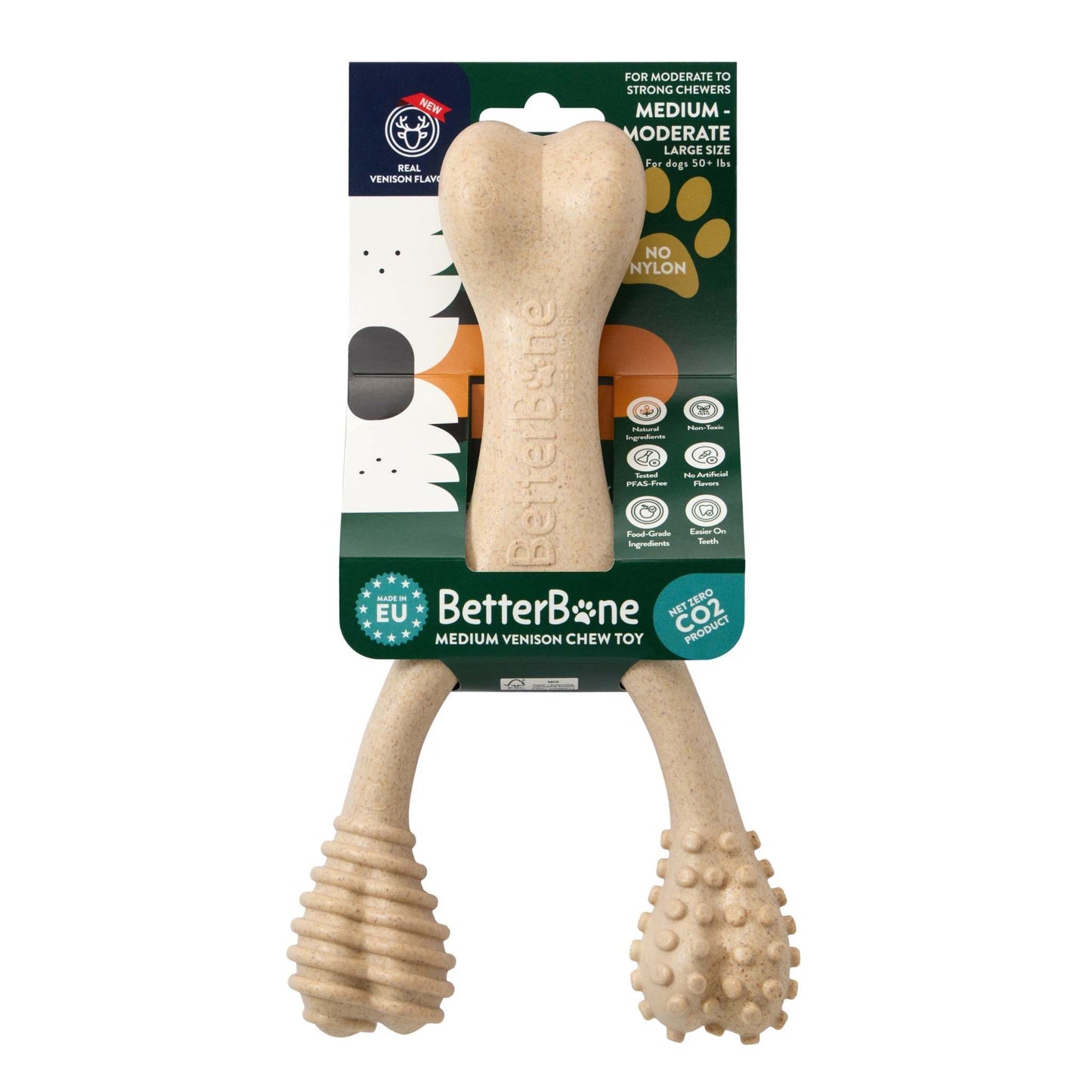 BetterBone MEDIUM natural eco-friendly medium durability dog chew toy with dental nubs and ridges for everyday chewers