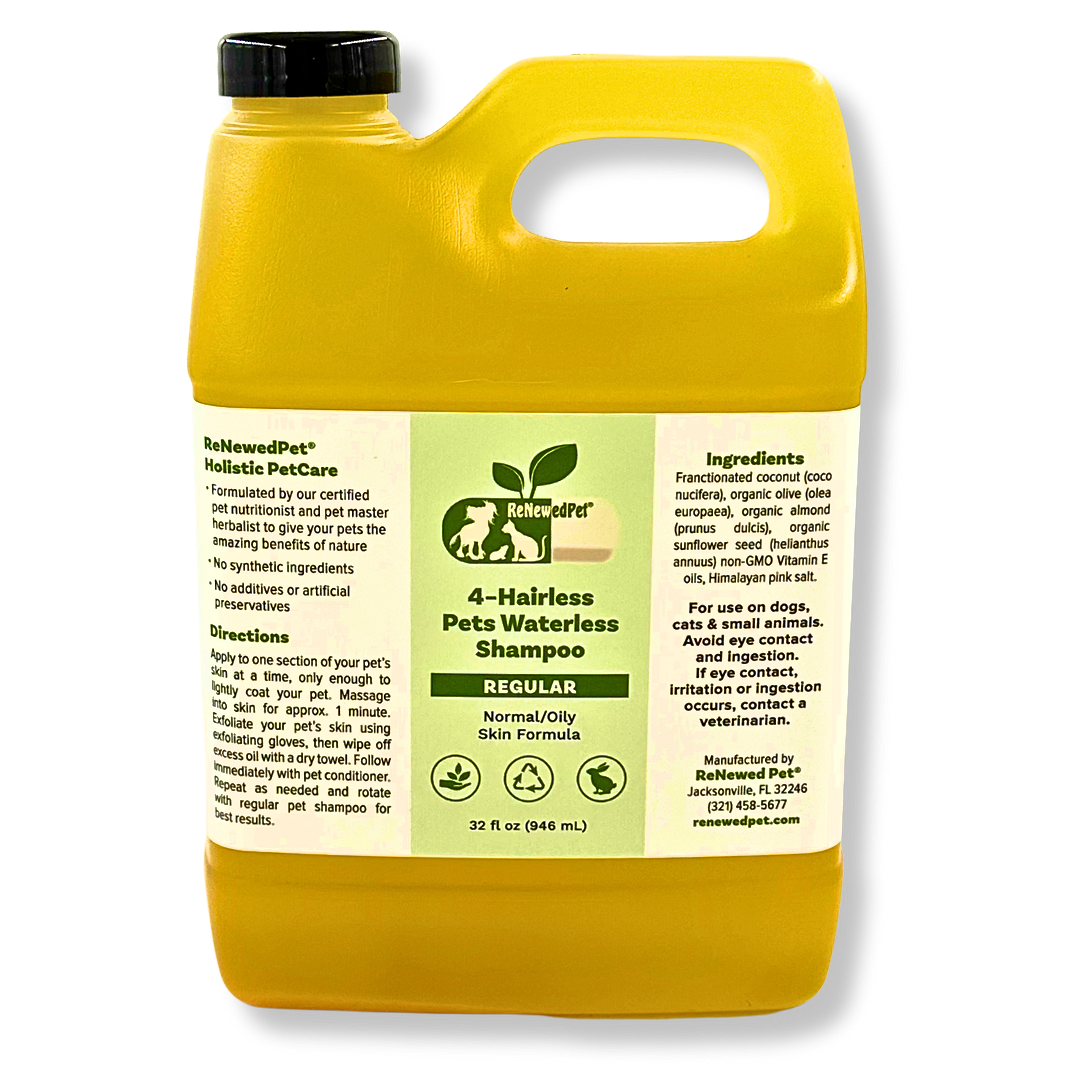 Bottle of 4-HAIRLESS PETS waterless shampoo for hairless pets