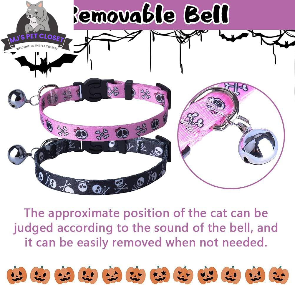 Cute & Stylish Breakaway Cat Collars! 🐾🎀 2-pack in Pink & Black Skull Design, Perfect for Your Fashionable Feline! 💖🐱