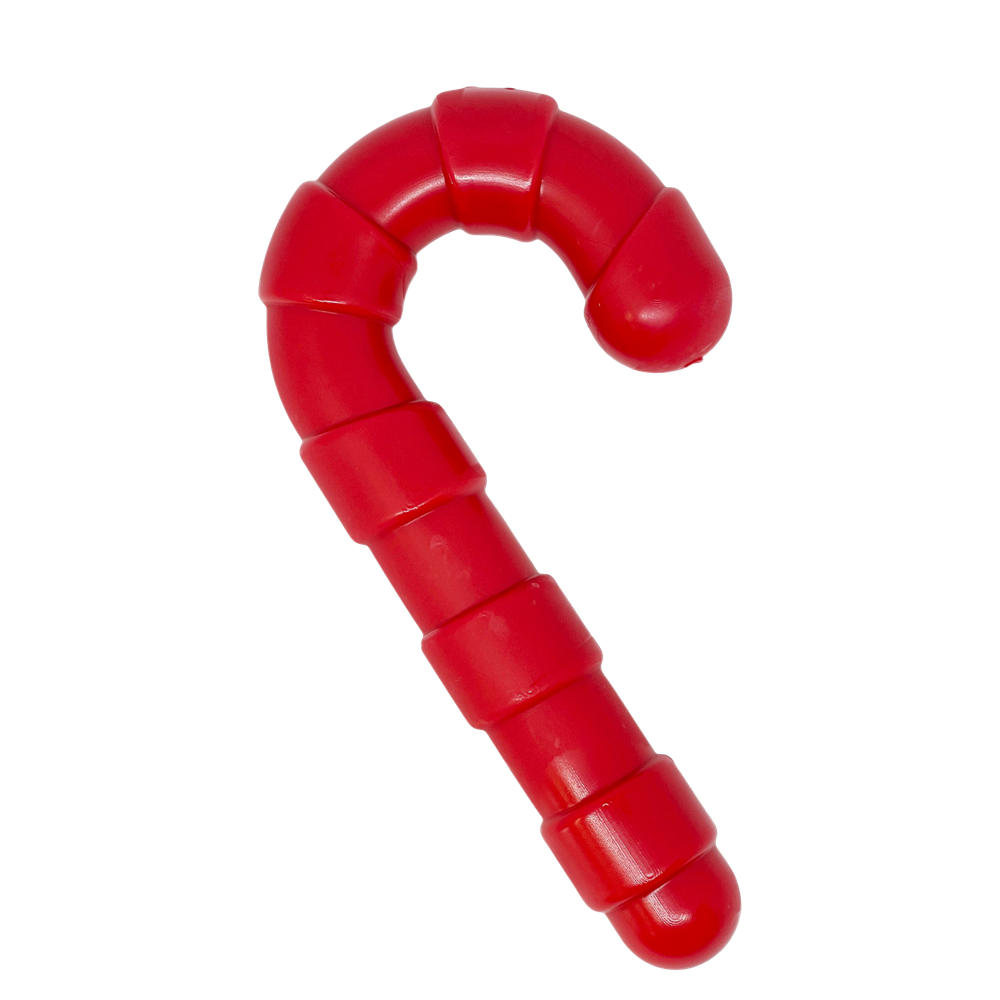 Red candy cane shaped nylon dog chew toy for aggressive chewers, made in USA