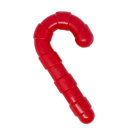Red candy cane shaped nylon dog chew toy for aggressive chewers, made in USA