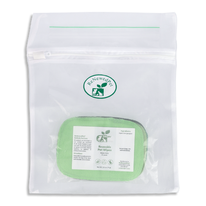 4-ALL PETS Reusable pet wipes made from 100% natural cotton in a bio-compostable resealable bag for eco-friendly pet grooming