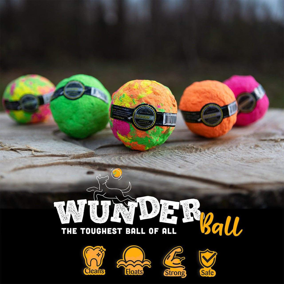 WUNDERball durable natural rubber dog fetch toy floating on water