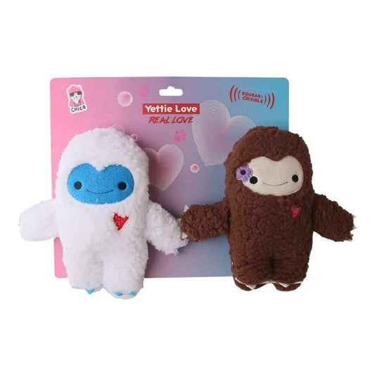 Yeti and snowman plush dog toy set with squeaker and crinkle paper