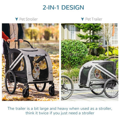 2-In-1 pet bike trailer and stroller with mesh windows, weather-resistant cover, and safety features for transporting small dogs